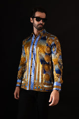 Barabas Wholesale Men's Rhinestone Angel Wings Long Sleeve Shirts 3SPR411 Blue