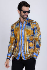 Barabas Wholesale Men's Rhinestone Angel Wings Long Sleeve Shirts 3SPR411 Blue