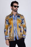 Barabas Wholesale Men's Rhinestone Angel Wings Long Sleeve Shirts 3SPR411 Blue