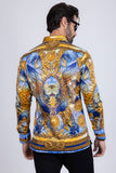 Barabas Wholesale Men's Rhinestone Angel Wings Long Sleeve Shirts 3SPR411 Blue