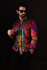 Barabas Wholesale Men's Rhinestone Horse StatueFloral Long Sleeve Shirt 3SPR412 Multi