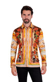 Barabas Wholesale Men's Rhinestone Horse StatueFloral Long Sleeve Shirt 3SPR412 Orange