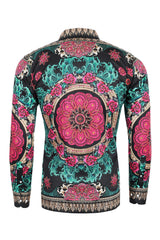 Barabas Wholesale Men's Rhinestone Floral Print Baroque Long Sleeve Shirts 3SPR413 Black