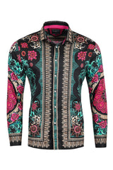 Barabas Wholesale Men's Rhinestone Floral Print Baroque Long Sleeve Shirts 3SPR413 Black