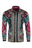 Barabas Wholesale Men's Rhinestone Floral Print Baroque Long Sleeve Shirts 3SPR413 Black