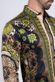 Barabas Wholesale Men's Rhinestone Floral Print Baroque Long Sleeve Shirts 3SPR413 Lime
