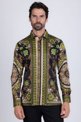 Barabas Wholesale Men's Rhinestone Floral Print Baroque Long Sleeve Shirts 3SPR413 Lime