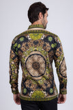 Barabas Wholesale Men's Rhinestone Floral Print Baroque Long Sleeve Shirts 3SPR413 Lime