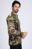 Barabas Wholesale Men's Rhinestone Floral Print Baroque Long Sleeve Shirts 3SPR413 Lime