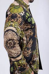 Barabas Wholesale Men's Rhinestone Floral Print Baroque Long Sleeve Shirts 3SPR413 Gold