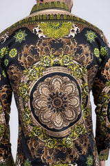 Barabas Wholesale Men's Rhinestone Floral Print Baroque Long Sleeve Shirts 3SPR413 Lime