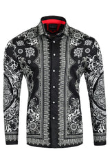 Barabas Wholesale Men's Rhinestone Floral Print Baroque Long Sleeve Shirts 3SPR413 Black