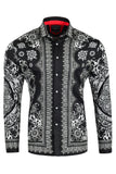 Barabas Wholesale Men's Rhinestone Floral Print Baroque Long Sleeve Shirts 3SPR413 Black
