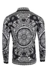 Barabas Wholesale Men's Rhinestone Floral Print Baroque Long Sleeve Shirts 3SPR413 Black