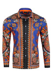 Barabas Wholesale Men's Rhinestone Floral Print Baroque Long Sleeve Shirts 3SPR413 Navy