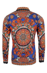 Barabas Wholesale Men's Rhinestone Floral Print Baroque Long Sleeve Shirts 3SPR413 Navy