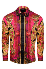Barabas Wholesale Men's Rhinestone Medusa Floral Long Sleeve Shirts 3SPR416 Acid Pink