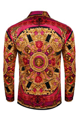 Barabas Wholesale Men's Rhinestone Medusa Floral Long Sleeve Shirts 3SPR416 Acid Pink