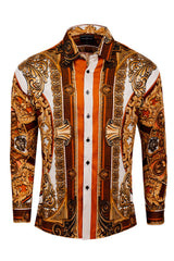 Barabas Wholesale Men's Rhinestone Medusa Floral Long Sleeve Shirts 3SPR416 Cream