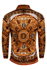 Barabas Wholesale Men's Rhinestone Medusa Floral Long Sleeve Shirts 3SPR416 Cream