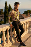Barabas Wholesale Men's Rhinestone Medusa Floral Long Sleeve Shirts 3SPR416 Cream