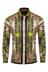 Barabas Wholesale Men's Rhinestone Medusa Floral Long Sleeve Shirts 3SPR416 Khaki