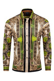 Barabas Wholesale Men's Rhinestone Medusa Floral Long Sleeve Shirts 3SPR416 Khaki