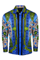 Barabas Wholesale Men's Rhinestone Medusa Floral Long Sleeve Shirts 3SPR416 Royal