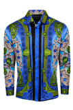 Barabas Wholesale Men's Rhinestone Medusa Floral Long Sleeve Shirts 3SPR416 Royal