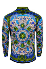 Barabas Wholesale Men's Rhinestone Medusa Floral Long Sleeve Shirts 3SPR416 Royal