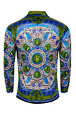 Barabas Wholesale Men's Rhinestone Medusa Floral Long Sleeve Shirts 3SPR416 Royal