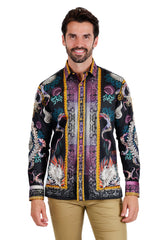 Barabas Wholesale Men's Rhinestone Sea Ocean Baroque Long Sleeve Shirts 3SPR417 Black