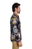 Barabas Wholesale Men's Rhinestone Sea Ocean Baroque Long Sleeve Shirts 3SPR417 Black