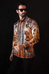 Barabas Wholesale Men's Rhinestone Sea Ocean Baroque Long Sleeve Shirts 3SPR417 Peach