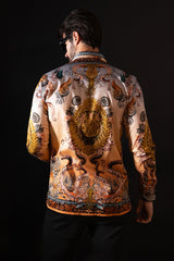 Barabas Wholesale Men's Rhinestone Sea Ocean Baroque Long Sleeve Shirts 3SPR417 Peach