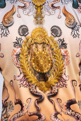 Barabas Wholesale Men's Rhinestone Sea Ocean Baroque Long Sleeve Shirts 3SPR417 Peach