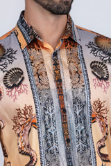 Barabas Wholesale Men's Rhinestone Sea Ocean Baroque Long Sleeve Shirts 3SPR417 Peach
