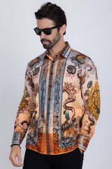 Barabas Wholesale Men's Rhinestone Sea Ocean Baroque Long Sleeve Shirts 3SPR417 Peach