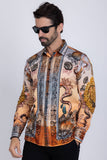 Barabas Wholesale Men's Rhinestone Sea Ocean Baroque Long Sleeve Shirts 3SPR417 Peach