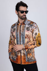 Barabas Wholesale Men's Rhinestone Sea Ocean Baroque Long Sleeve Shirts 3SPR417 Peach