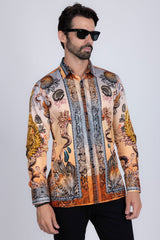 Barabas Wholesale Men's Rhinestone Sea Ocean Baroque Long Sleeve Shirts 3SPR417 Peach