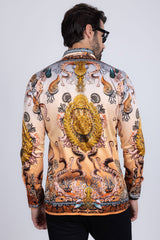 Barabas Wholesale Men's Rhinestone Sea Ocean Baroque Long Sleeve Shirts 3SPR417 Peach