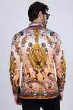 Barabas Wholesale Men's Rhinestone Sea Ocean Baroque Long Sleeve Shirts 3SPR417 Peach