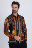 Barabas Wholesale Men's Rhinestone Floral Unicorn Long Sleeve Shirts 3SPR418 Black Gold
