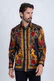Barabas Wholesale Men's Rhinestone Floral Unicorn Long Sleeve Shirts 3SPR418 Black Gold