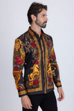 Barabas Wholesale Men's Rhinestone Floral Unicorn Long Sleeve Shirts 3SPR418 Black Gold