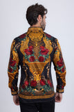 Barabas Wholesale Men's Rhinestone Floral Unicorn Long Sleeve Shirts 3SPR418 Black Gold