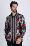 Barabas Wholesale Men's Rhinestone Floral Unicorn Long Sleeve Shirts 3SPR418 Black Silver