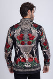 Barabas Wholesale Men's Rhinestone Floral Unicorn Long Sleeve Shirts 3SPR418 Black Silver