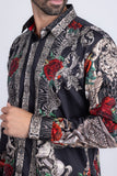 Barabas Wholesale Men's Rhinestone Floral Unicorn Long Sleeve Shirts 3SPR418 Black Silver